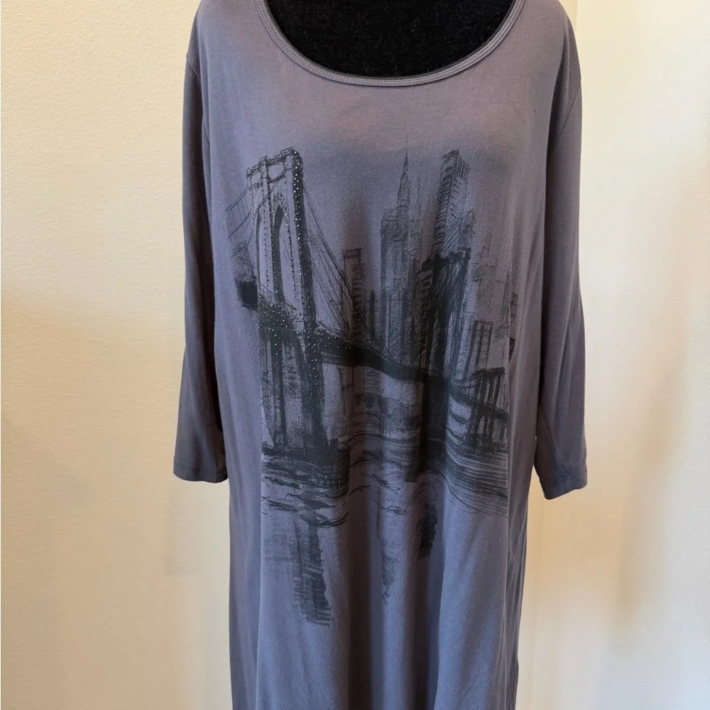 Edista New York City Gray 3/4 Sleeve Top- 1X - Picture 3 of 10